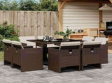 9 Piece Garden Dining Set with Cushions Brown Poly Rattan 3210657