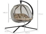 Hanging Egg Chair, Folding Texteline Swing Hammock with Side Pocket, Cushion and Stand for Indoor T3398P320371