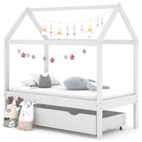 Kids Bed Frame with a Drawer White Solid Pine Wood 70x140 cm 322139