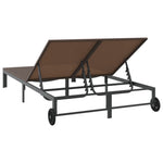 ZNTS Sunbed with Cushions and Wheels 2-Person Brown Poly Rattan 42004132