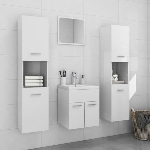 ZNTS Bathroom Furniture Set High Gloss White Engineered Wood 3071222
