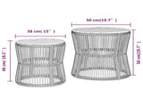 Garden Side Tables 2 pcs with Wooden Top Beige Poly Rattan 366293