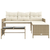 Garden Sofa with Table and Cushions L-Shaped Beige Poly Rattan 365575