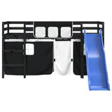 Kids' Loft Bed with Curtains without Mattress White&Black 80x200cm 3207015