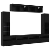 TV Cabinet Set Wall-mounted 6 pcs Black oak Engineered wood 3334382