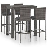 5 Piece Garden Bar Set with Cushions Poly Rattan Grey 3095408