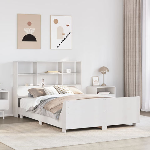 ZNTS Bed Frame without Mattress White 150x200 cm King Size Solid Wood Pine 3323687