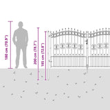 Fence Gate with Spear Top with Lock Grey 305 x 150 cm Steel 42009045