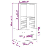 Wardrobe VIGO White 90x55x170 cm Solid Wood Pine 353164