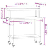 Kitchen Work Table with Overshelf 110x55x120 cm Stainless Steel 3208901