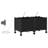 Garden Planter with Irrigation&Wheels 2 pcs Black PP 3422995