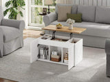 95 x 46 x 45 cm height-adjustable coffee table features two cabinet doors .White with natural wood N605P453407W