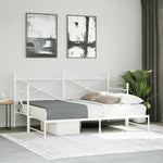 ZNTS Daybed with Trundle without Mattress White 90x190 cm Steel 4104688