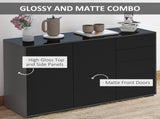 High Gloss Side Cabinet, Push-Open Design with 2 Drawers and 2 Cabinets for Living Room, 74H 117W T3398P423897