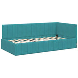 Corner Bed Frame with Headboard Turquoise 100 x 200 cm Velvet 42016325