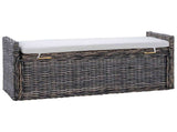 Storage Bench with Cushion Black Wash 110 x 40 x 50 cm Rattan 42011576