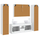 Bathroom Furniture Set 6 pcs White Engineered Wood and Glass 3407215
