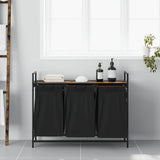 Laundry Basket 3 Compartments with Shelf Smoked Oak 859062