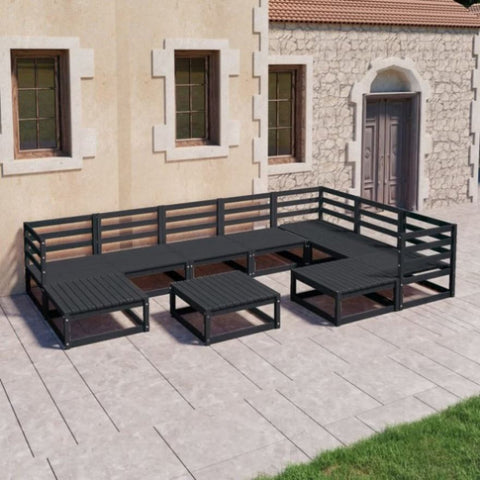 ZNTS 10 Piece Garden Lounge Set Black Solid Pinewood 3075763