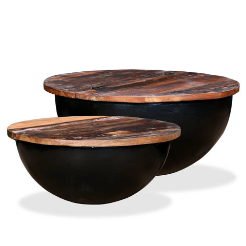 ZNTS Coffee Table Set 2 Pieces Solid Reclaimed Wood Black Bowl Shape 245257