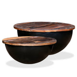 245257 Coffee Table Set 2 Pieces Solid Reclaimed Wood Black Bowl Shape