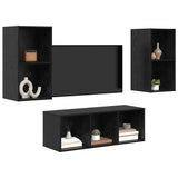 TV Cabinet Set Wall-mounted 3 pcs Black Oak Engineered Wood 3393379