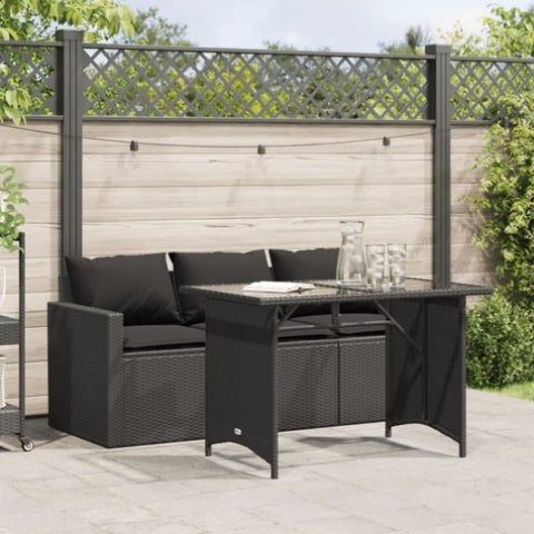 ZNTS 2 Piece Garden Dining Set with Cushions Black Poly Rattan 366329