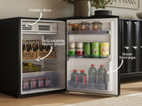 Under Counter Fridge, 85L Small Retro Refrigerator with Chiller Box, Adjustable Thermostat, Glass T3398P342470