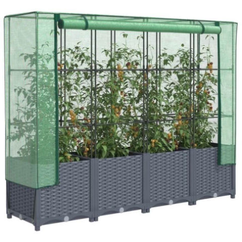 ZNTS Raised Bed with Greenhouse Cover Rattan Look 160x40x138 cm 4015830