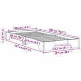 Bed Frame Wax Brown 100 x 200 cm Solid Pine Wood 872877