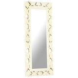 321643 Hand Carved Mirror White 110x50 cm Solid Mango Wood