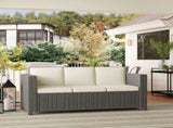 3 Seater Rattan Sofa All-Weather Wicker Weave Metal Frame Chair with Fire Resistant Cushio-Cream T3398P323866