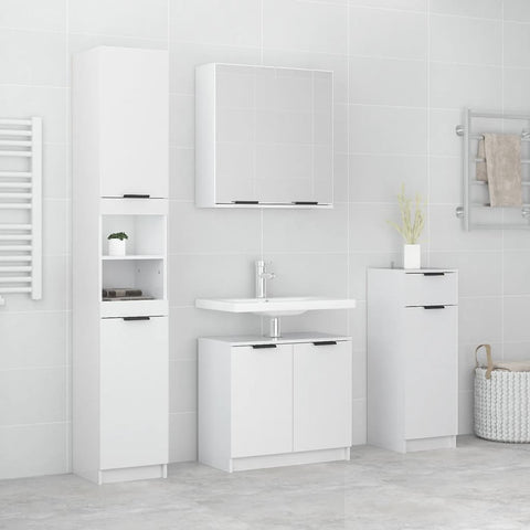 ZNTS 4 Piece Bathroom Cabinet Set High Gloss White Engineered Wood 3115888