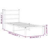 Metal Bed Frame without Mattress with Headboard Black 80x200cm 355356