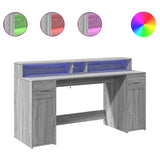 Desk with LED Lights Grey Sonoma 160x55x91 cm Engineered Wood 3309434
