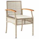 3 Piece Bistro Set with Cushions Beige Poly Rattan Acacia Wood 366261