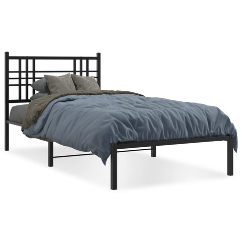 ZNTS Metal Bed Frame with Headboard Black 100x190 cm 376318