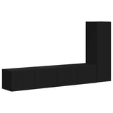 TV Cabinet Set Wall-mounted 3 pcs Black Engineered Wood 3408989