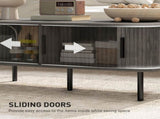 Coffee Table with Storage, Living Room Table with Slatted Tambour Sliding Doors and Foot Pads, T3398P377894