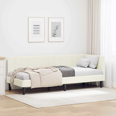 Corner Bed Frame with Headboard Cream 80 x 200 cm Velvet 42016335