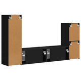 TV Cabinet Set Wall-mounted 4 pcs Black Engineered Wood 3409025