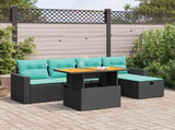 6 Piece Garden Sofa Set with Cushions Black Poly Rattan Acacia 3327995