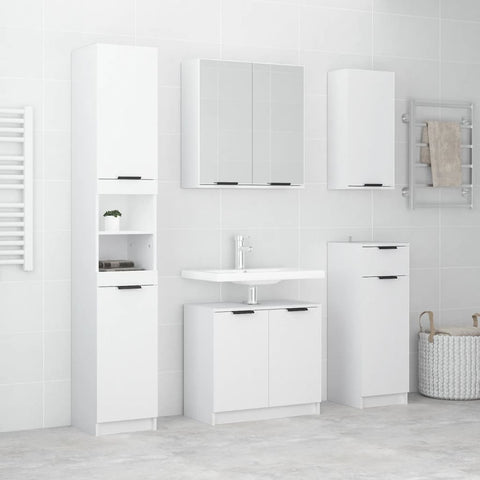 ZNTS 5 Piece Bathroom Cabinet Set High Gloss White Engineered Wood 3115856