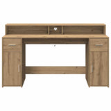 Desk with LED Lights Artisian Oak 160x55x91 cm Engineered Wood 3309437