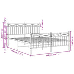 ZNTS Metal Bed Frame without Mattress with Footboard White 140x190cm 373758