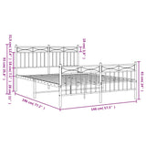 ZNTS Metal Bed Frame without Mattress with Footboard White 140x190cm 373758