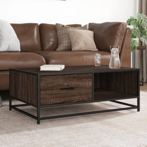 ZNTS Coffee Table Brown Oak 90x57x35 cm Engineered Wood and Metal 848758