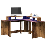 Desk with LED Lights Old Wood 152x152x91 cm Engineered Wood 3309463