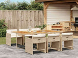 7 Piece Garden Dining Set with Cushions Beige Poly Rattan 3211096