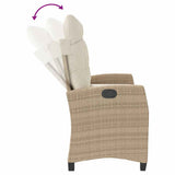 Reclining Garden Bench with Cushions Beige Poly Rattan 368229